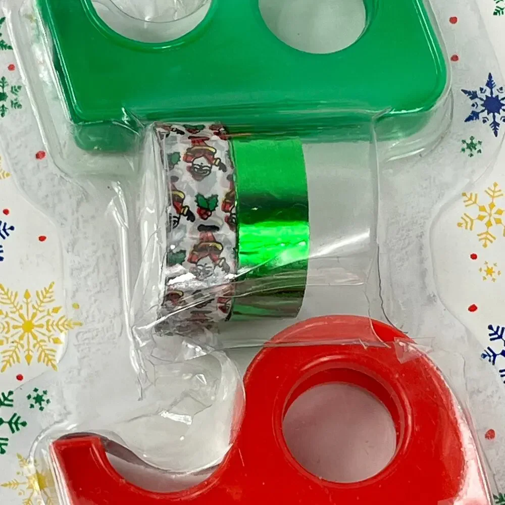 Vtg Christmas Tape Set 3 Mini Dispensers Foil & Patterned Rolls 1990s Taiwan
